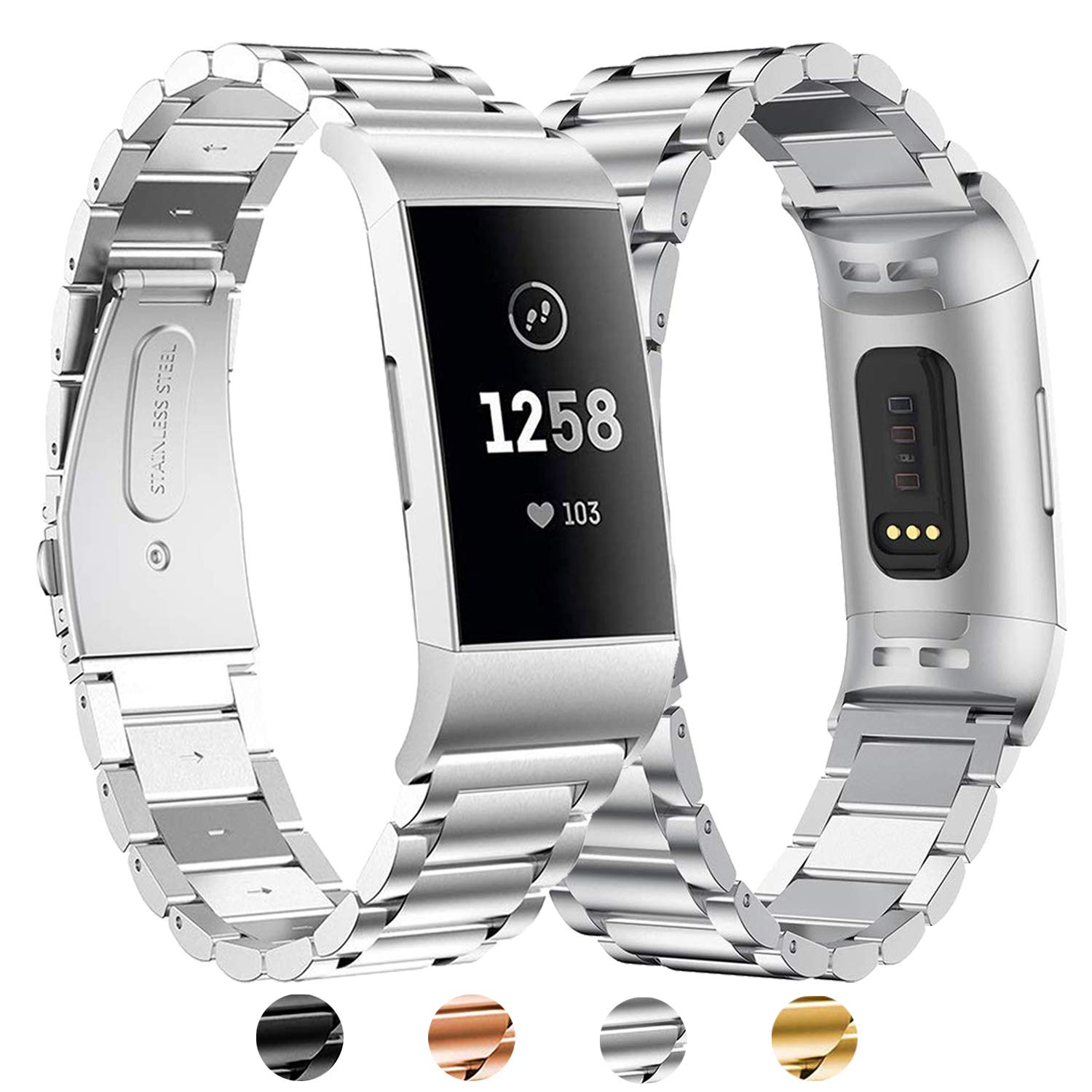 BDIG Bracelet Compatible for Fitbit Charge 4, Fitbit Charge 3 Metal Adjustable Stainless Steel Bracelet Replacement Accessories Sport Watch Strap for Fitbit Versa 3/4