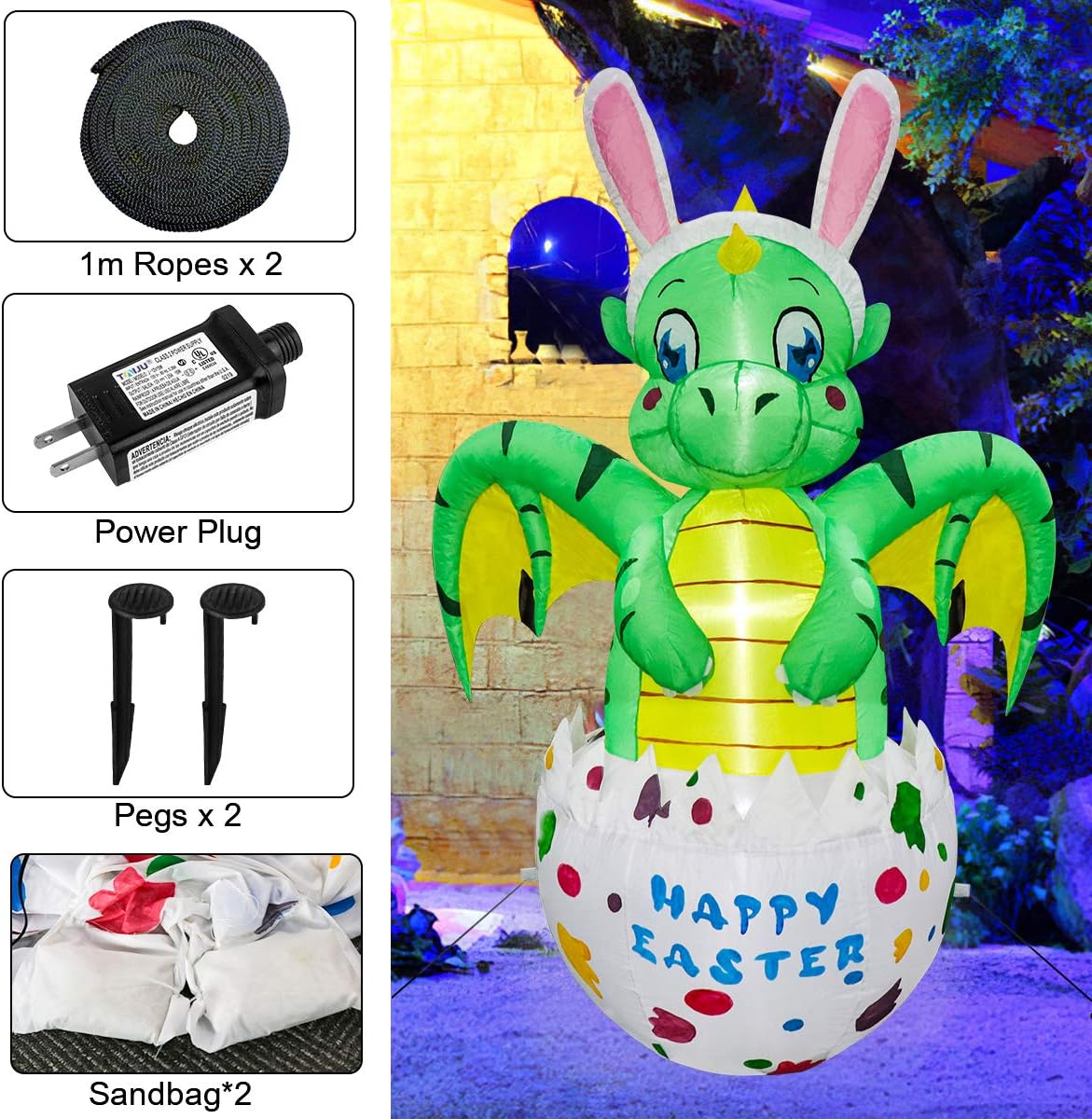 Meland Easter Inflatable Decorations 4.5FT - Inflatable Dinosaur in Eggs - Easter Blow up Décor with Light for Party Indoor Outdoor, Yard, Garden, Lawn: Garden & Outdoor