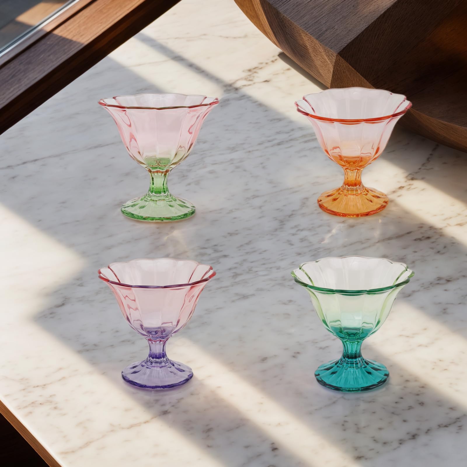 Glass Dessert Bowls 10 Oz Set of 4 Ice Cream Cups Footed Bowl Green Clear Drinking Cup for Sundae, Dessert, Candy, Fruit, Ice Cream, Snack Pudding