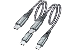 JXMOX Short USB C to USB C Cable 60W, (2 Pack 1ft) Type C Fast Charging Cord Charger Compatible with iPhone 15 Plus/15 Pro Max, MacBook Pro, iPad Pro Air 4, Samsung Galaxy S23+ S22 S21 Ultra (Grey)