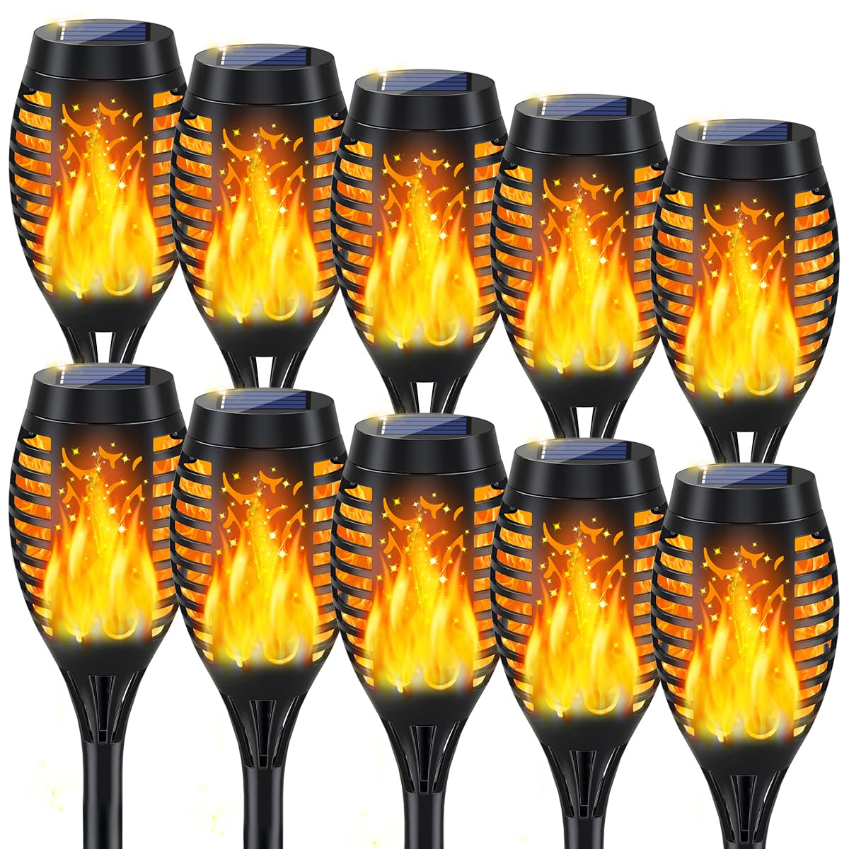 Photo 1 of 10Pack Solar Lights Outdoor, Solar Torch Lights Outdoor Flickering Flame for Christmas Decorations, Waterproof Garden Light Solar Powered , Torches Flame Light for Outside Yard Patio Lawn Garden Decor