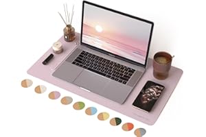 RENMTURE Dual-Sided Large Desk Pad, Faux Leather Natural Cork Mouse pad, Desk Accessories Protector, for Office and Home Work (Dusky Pink, 23.6" x 13.7")