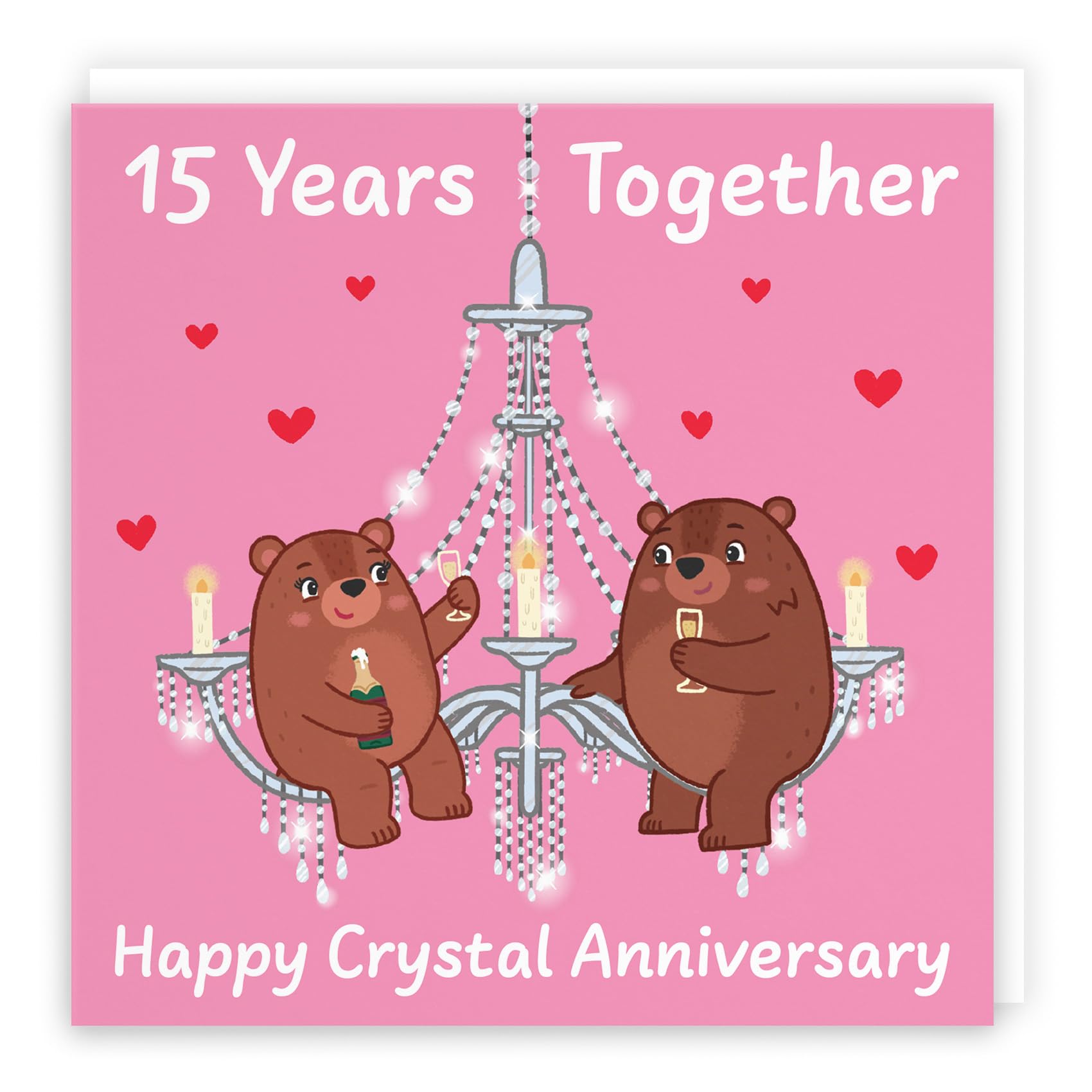 Hunts England - Cute 15th Anniversary Card - Crystal Anniversary - Bears - 15 Years - For Him, Her, Couple, Men, Women - Love Story Collection