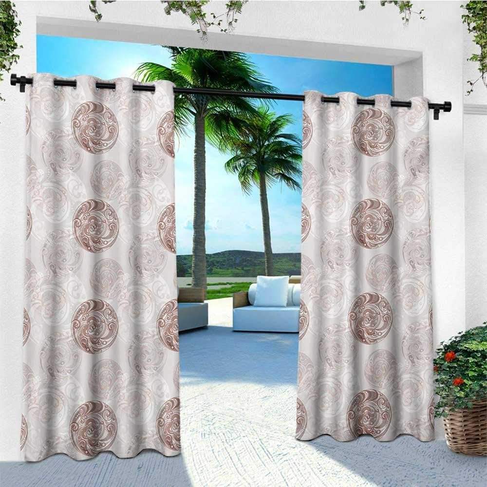 leinuoyi Floral, Sun Zero Outdoor Curtains, Circular Flower Blooms in Soft Earthen Tones Curved Branches Effects Artwork, Outdoor Patio Curtains W96 x L96 Inch Warm Taupe Pearl