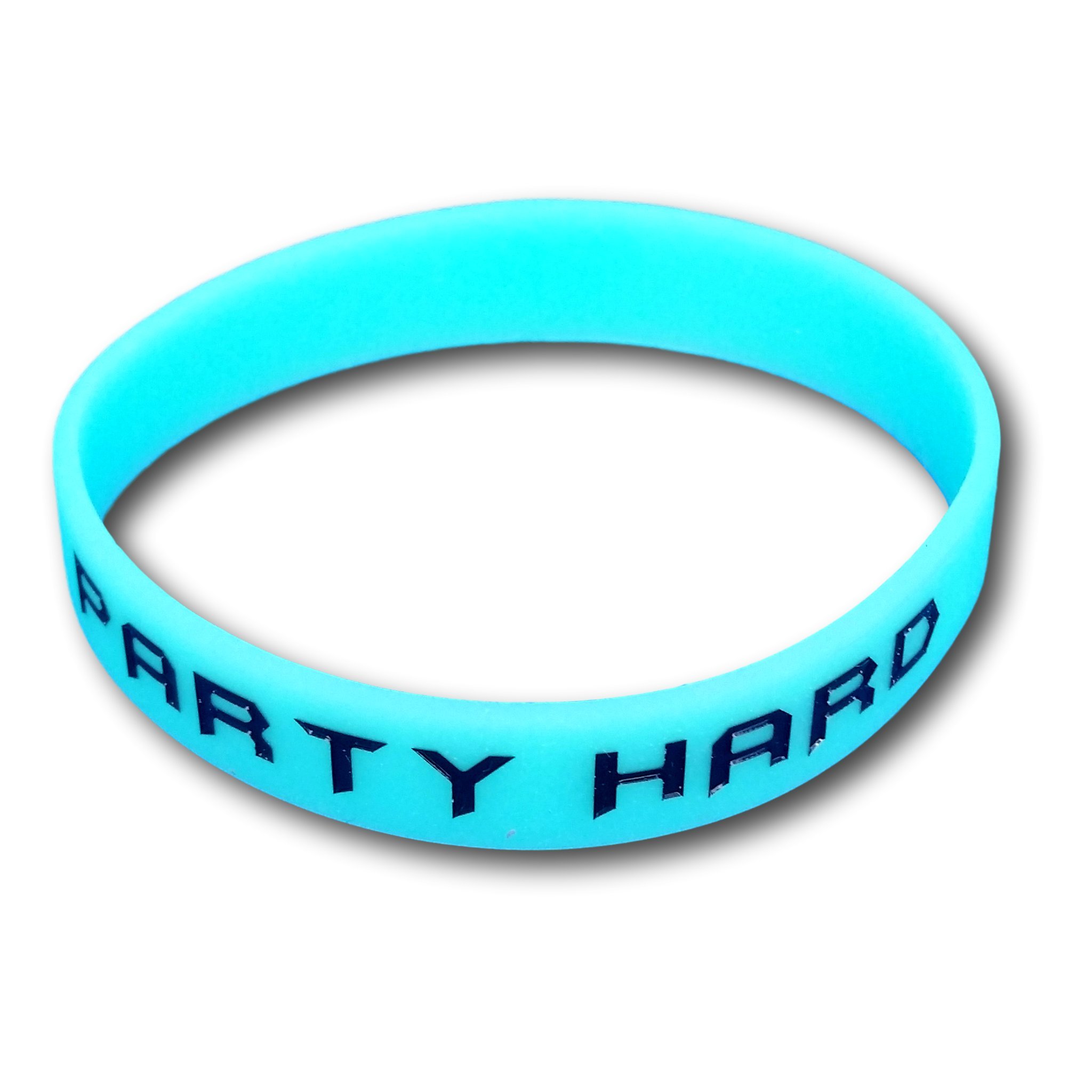 Set of 3 teal blue wristband, armband with phrases to choose, silicone bracelet pink, glow in the dark, by Ekna, Party Hard