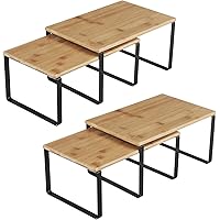SONGMICS Cabinet Shelf Organizers, Set of 4 Kitchen Counter Shelves, Stackable, Expandable Spice Racks, Metal and Bamboo…