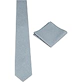 Gollate Mens Solid Linen Tie Set : Slim Necktie with Matching Pocket Square (Dusty Blue)