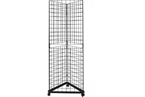 7RiversART 6' x 2' Heavy Duty Triangle Wire Grid Panel Tower with Base and Casters, Wire Grid Wall Display Rack, Black Finish