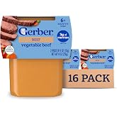 Gerber Stage 2 Beef Vegetable Baby Food, 4 Oz, 16 Pack | Stage 2 nourishing blends puree; beef vegetable; no added colors or flavors; 16 x 4 oz tubs
