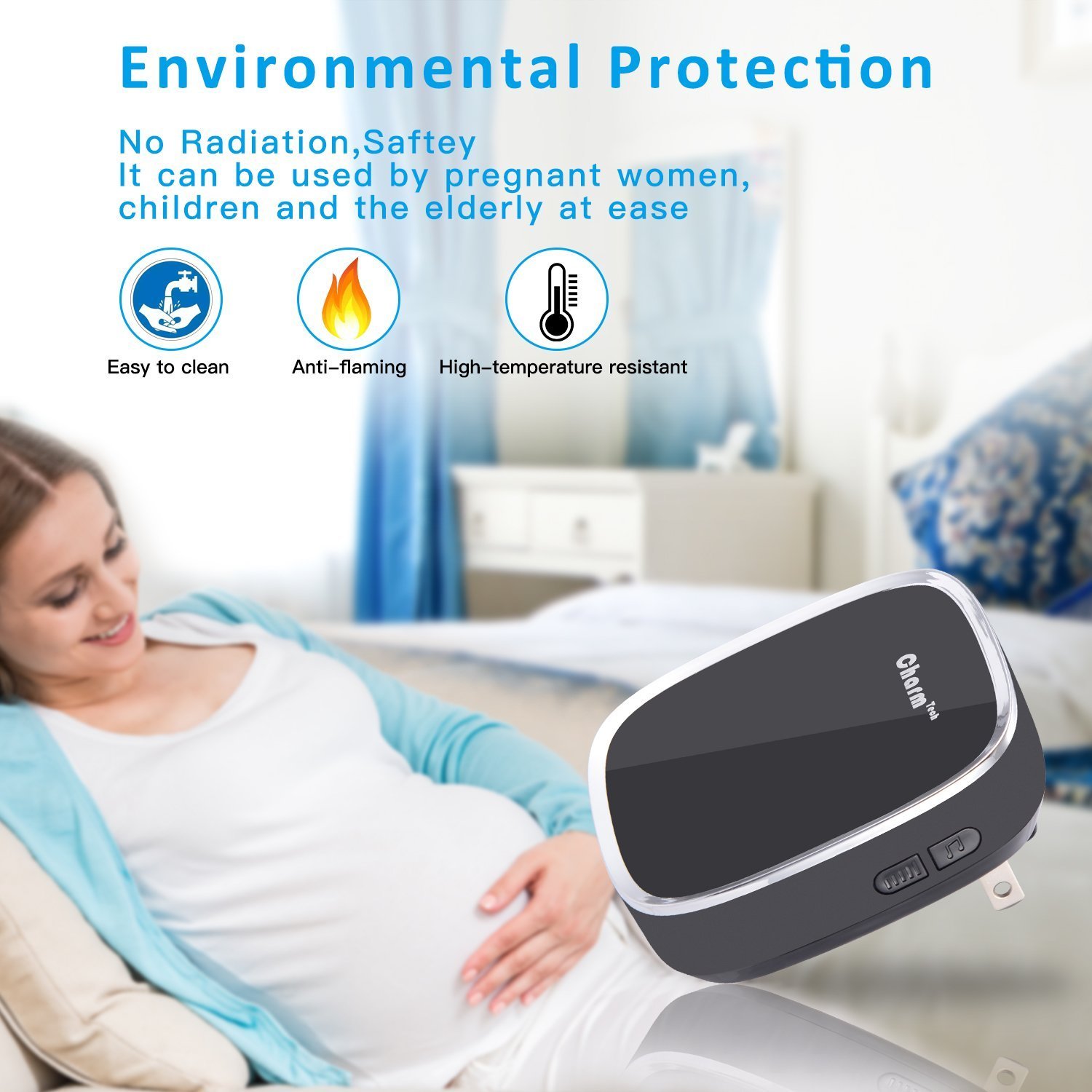 Sonnette Sans Fil de Porte, Kit de Carillon Électrique Étanche à 280 Mètres de Portée avec LED Bleu et 36 Mélodies au 4 Niveau Volumes pour Bureau, Maison, Classe, Hôtel, Hopital (Noir)