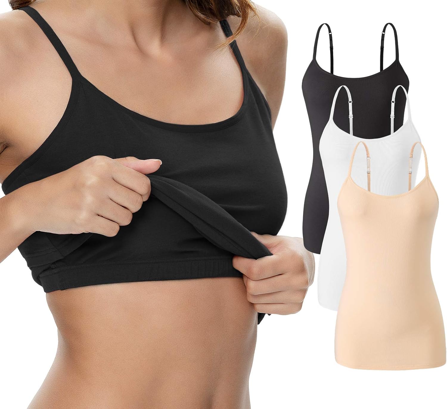 Vislivin Womens Cotton Camisole Adjustable Strap Tank Tops with Shelf Bra Stretch Undershirts at  Women’s Clothing store
