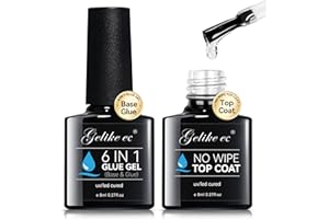 Gelike EC UV 6 in 1 Gel Nail Glue and Top Coat Kit No Wipe for Press-On Nails Gel-X Extensions Builder Gel Blooming No Pop-Off Low Odor Hema-Free Acrylic False Tips DIY at Home & Salon Art