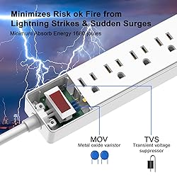 10 Ft Power Strip Surge Protector - Yintar