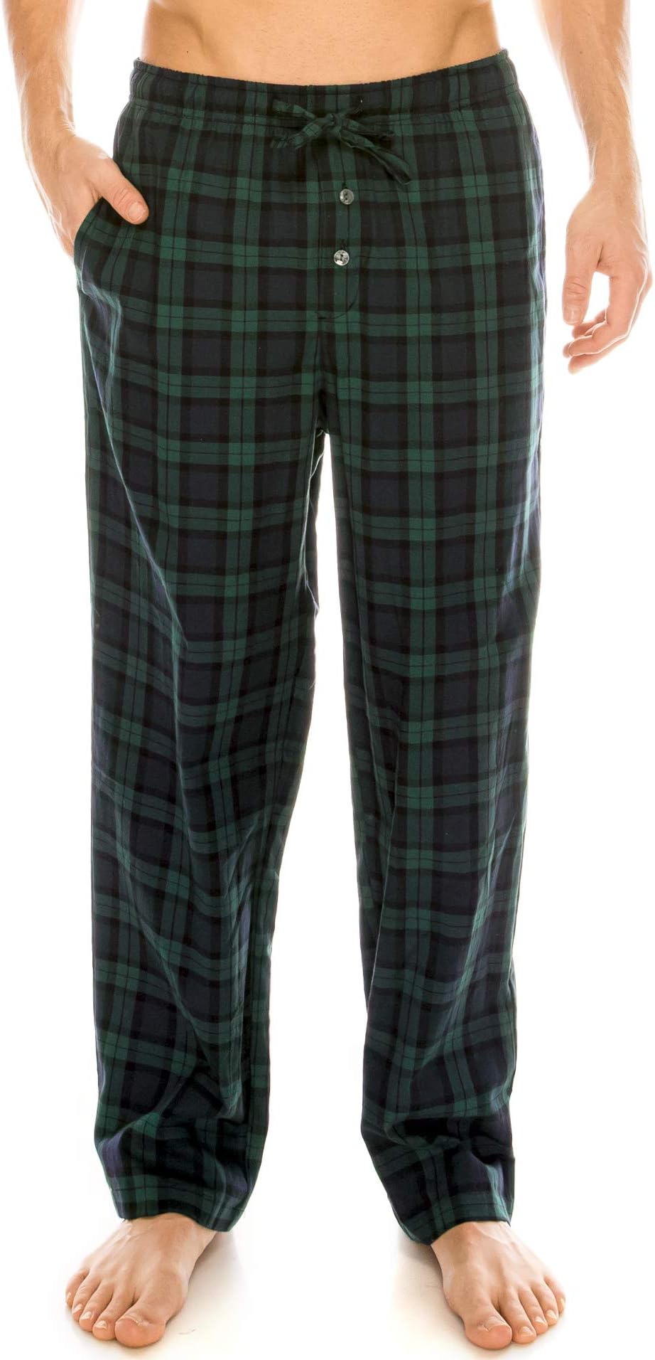 Cotton Lounge Pants for Men - 100% Soft Cotton Plaid Check Lounger Sleeping Pajama Pants with Pockets and Button Fly
