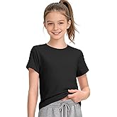 HASMES Girls Short Sleeve T Shirts Athletic Crewneck Crop Tops Basic Tees for Kids