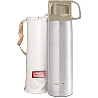 Milton Glassy 1000 Thermosteel 24 Hours Hot and Cold Water Bottle with Drinking Cup Lid, 1 Litre, Grey