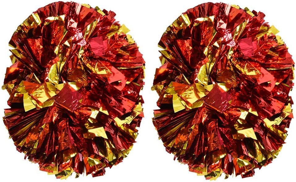 VIFER 1 Pair of Aerobic Cheerleader Pom-Poms for Sports Events, Ball Games, Dances, Gold + Red