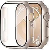 Smiling 2 Pack Case Compatible with Apple Watch Series 9 (2023)/Series 8 /Series 7 45mm with Tempered Glass Screen Protector, Hard PC Case Overall Protective Cover- Starlight