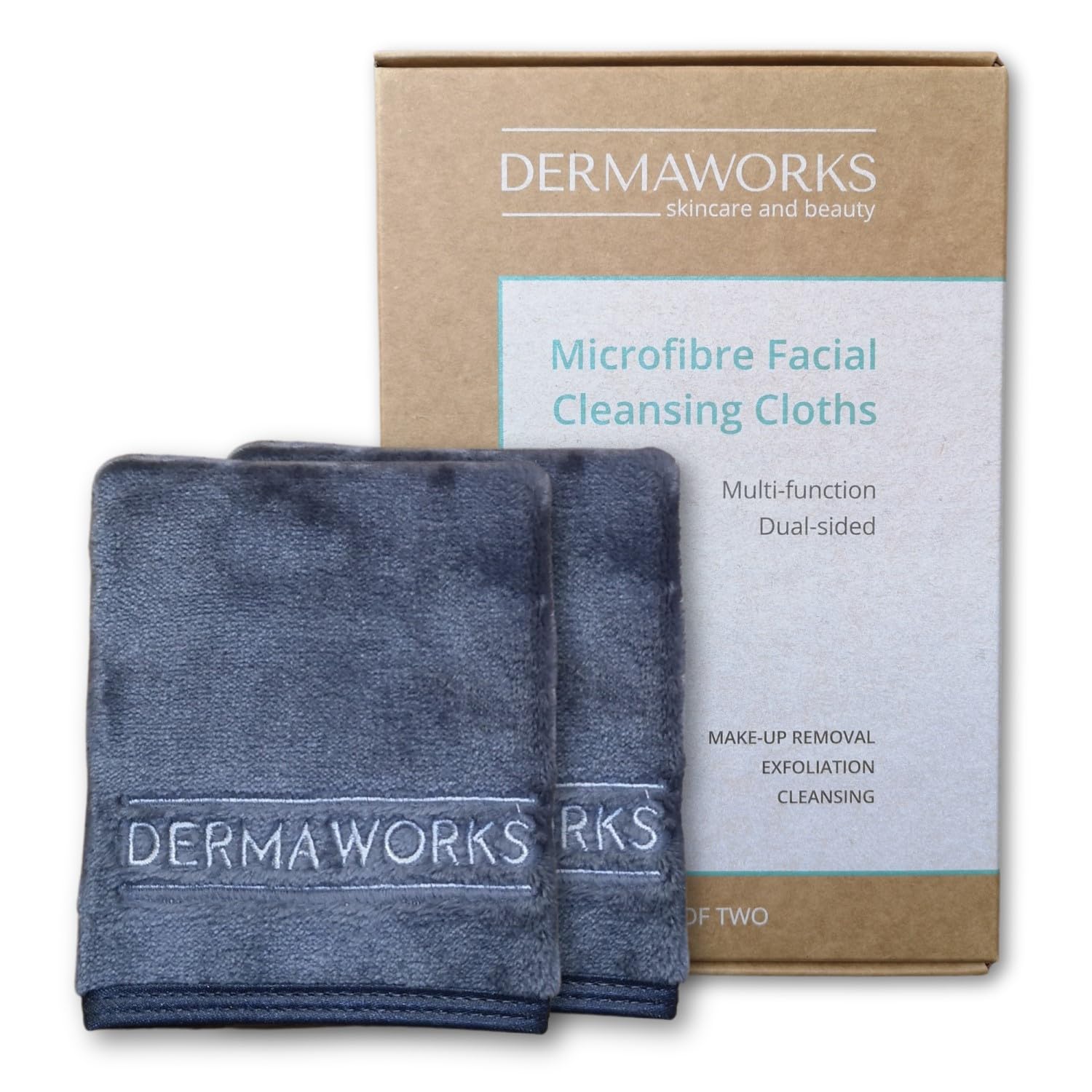 2x LUXURY MICROFIBRE FACE CLOTHS for Men & Women – Exfoliating & Cleansing Face Flannels – Makeup Remover Cloth – Grey Flannels Facial Towels – Shower Cloth / Washcloths for Body by DERMAWORKS