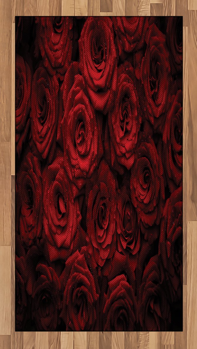 Ambesonne Dark Red Area Rug, Roses Drops of Water Blooming Bouquet of Love and Passion Image, Flat W