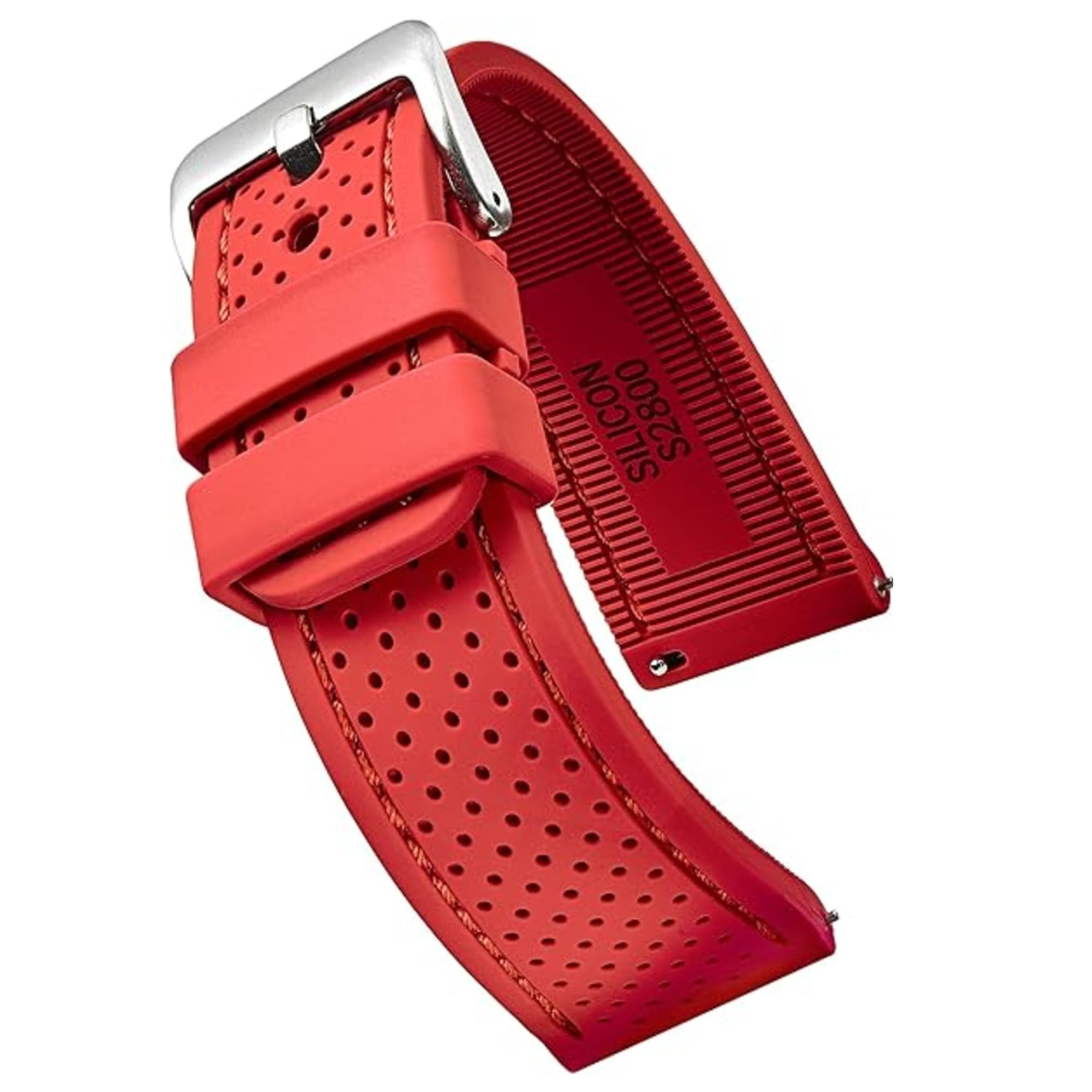 ALPINE Sporty Premium Soft Silicone Adjustable Watch Band - Replacement Rubber Watch Bands for Women & Men - Waterproof Quick Release Watch Straps - Compatible with Regular & Smart Watch Bands, RED