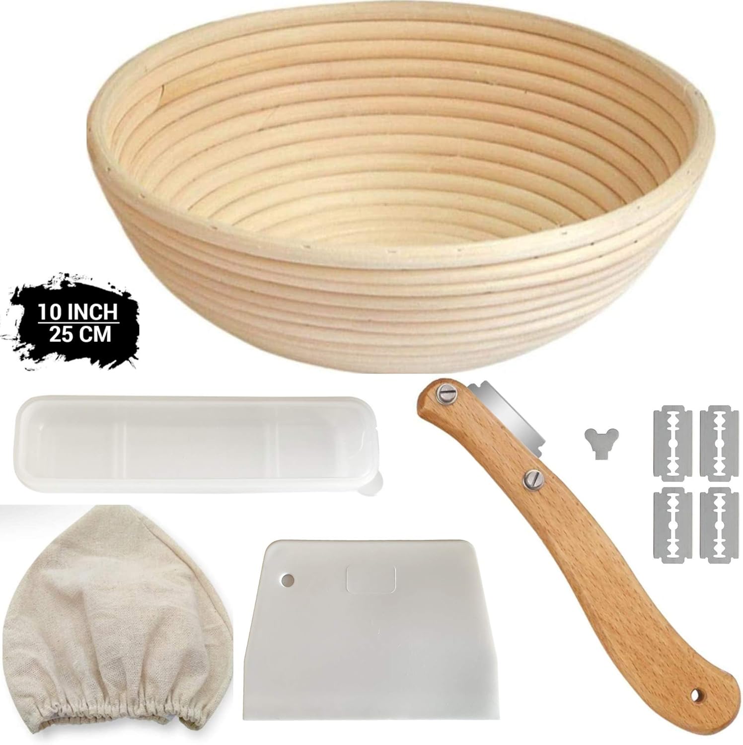 10Inch (25cm) ZL Large Bread Proofing Basket Set + New Bread Lame