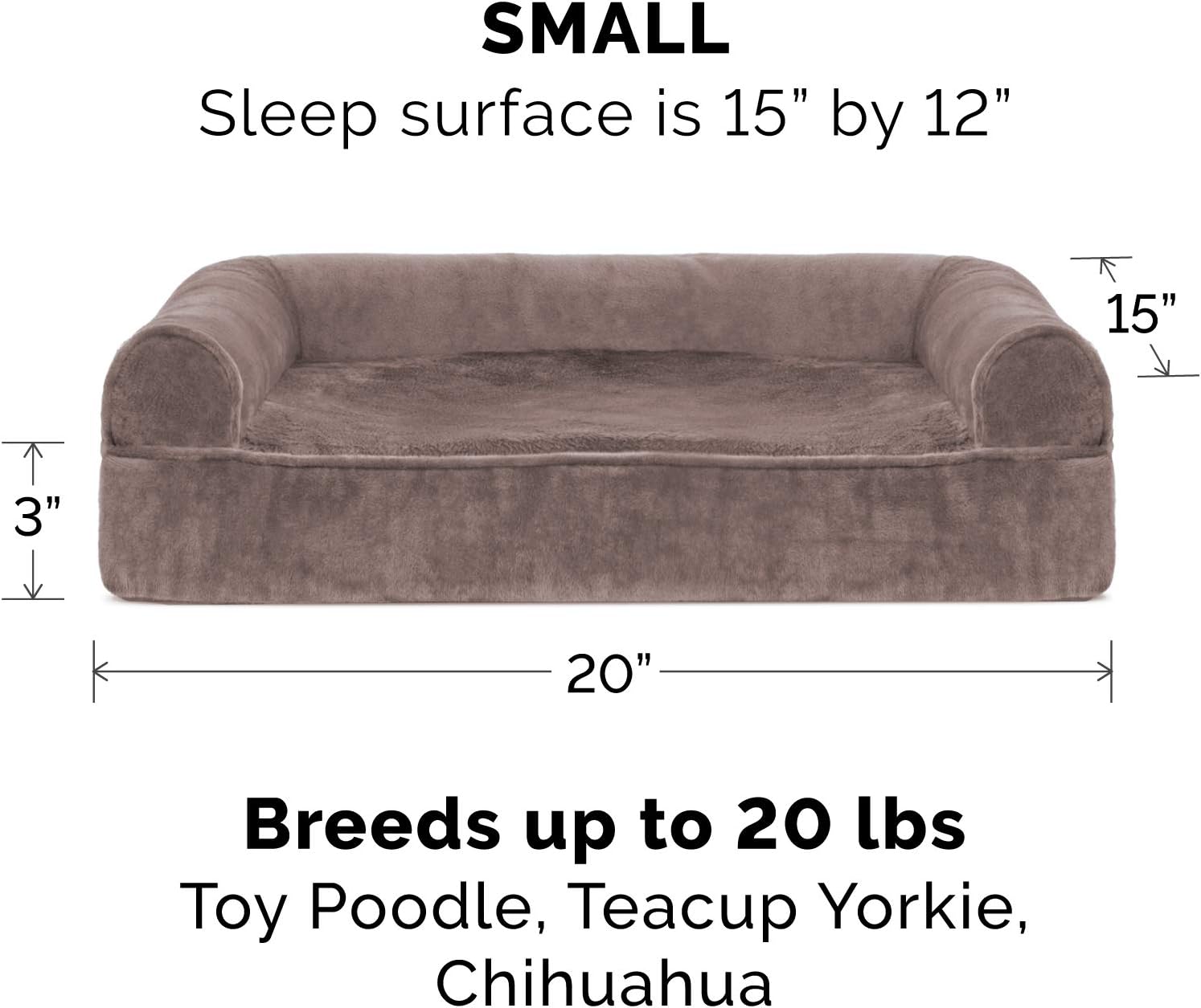 Furhaven Pet Dog Bed - Orthopedic Faux Fur and Velvet Traditional Sofa-Style Living Room Couch Pet Bed with Removable Cover for Dogs and Cats, Driftwood Brown, Small : Pet Supplies