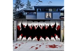 YIZUPTC Halloween Garage Door Cover Banner 7 x 16 ft Ultra Large Halloween Banner Cover Murals Indoor and Outdoor Horror Bloody Party Pumpkin Handprints Ghost Haunted Halloween Garage Door Banner Decorations