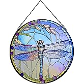 Payutou Stained Glass Window Hanging,20cm/7.87inch Dragonfly Hand-Painted Sun Catcher Garden Hangings Christmas Mother's Day, Valentine's Day Ornaments Festival Gift (C Style)