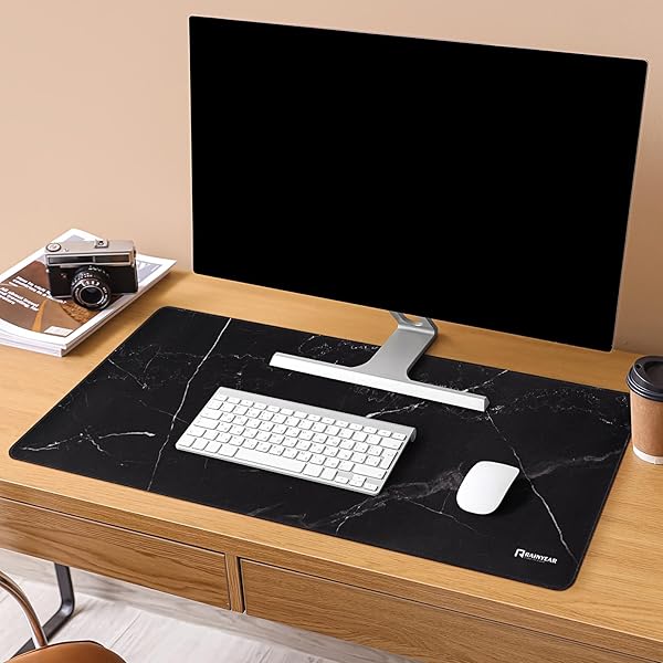 RAINYEAR LARGE GAMING MOUSE PAD(35.4 X 15.7 INCH), COMPUTER MOUSEPAD WITH ANTI-SLIP RUBBER BASE, SMOOTH LARGE KEYBOARD MOUSE PAD MAT FOR GAMER, OFFICE, HOME, BLACK MARBLE