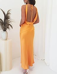 Satin Cowl Neck Sleeveless Backless Maxi Wedding