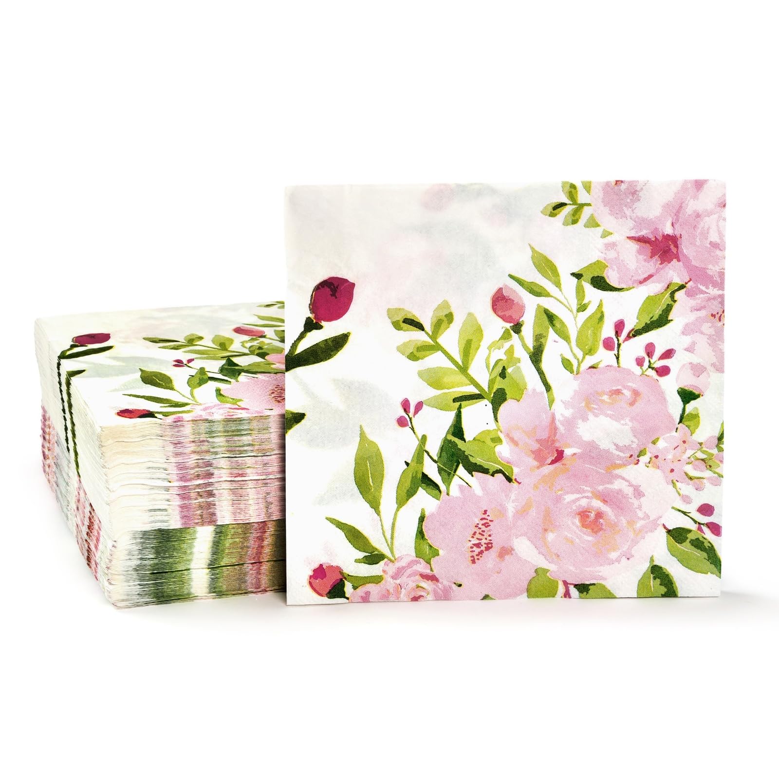 150 Pack Floral Luncheon Napkins, Pink Paper Serviettes Disposable for Bridal Shower, Birthday, Afternoon Tea Party, 33 x 33 cm