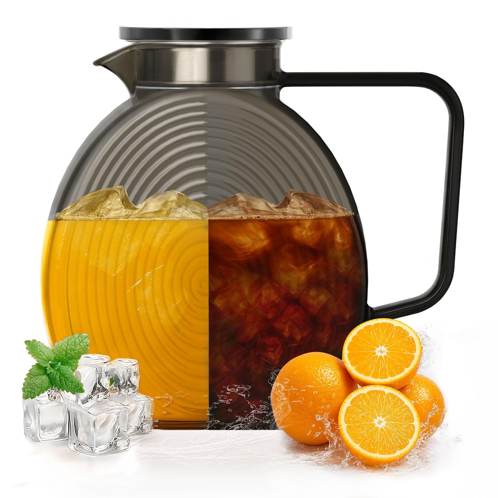 Photo 1 of Glass Pitcher With Lid, 2.3 Liter 78 oz Glass Water Pitchers, 0.6 Gallon Glass Pitcher With handle and Lids for Fridge, Carafe Jug Jar For Hot/Cold Water Tea Iced Juice Coffee Milk Beverage