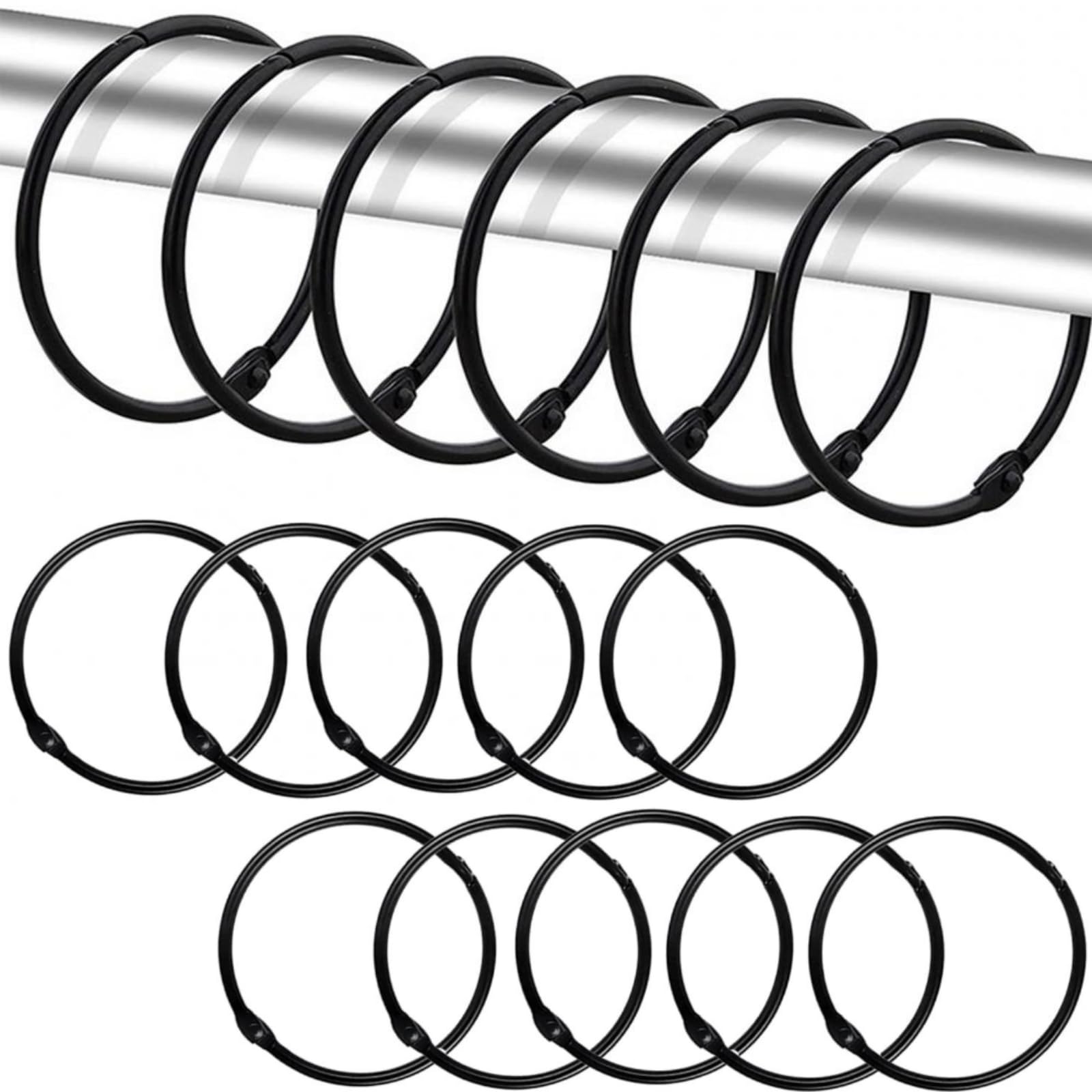 Black Shower Curtain Rings - 24pcs Metal Shower Curtain Hooks, Rustproof Shower Hooks for Bathroom, Windows, Home Decoration