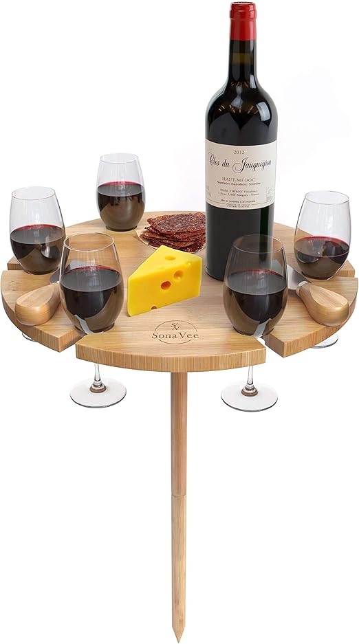 SonaVee Bamboo Portable Beach Table for Sand and Grass