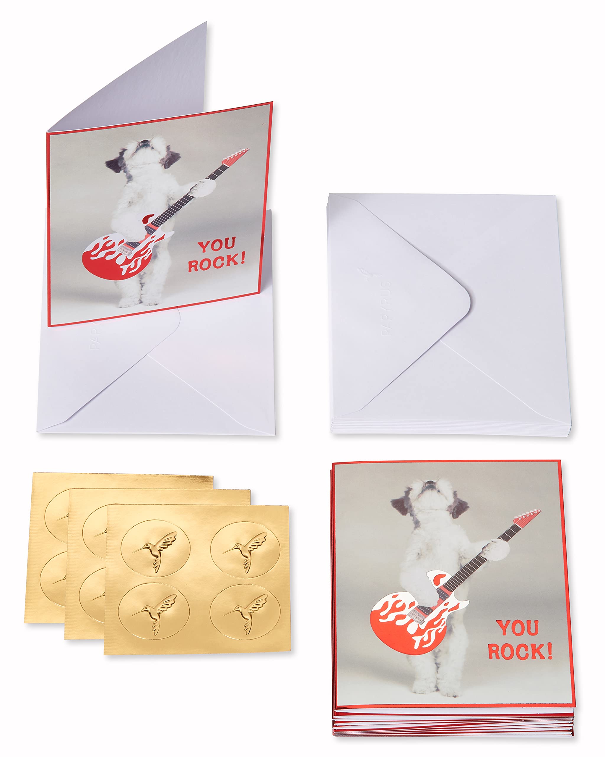 Papyrus Blank Cards with Envelopes, Dog with Guitar (12-Count)