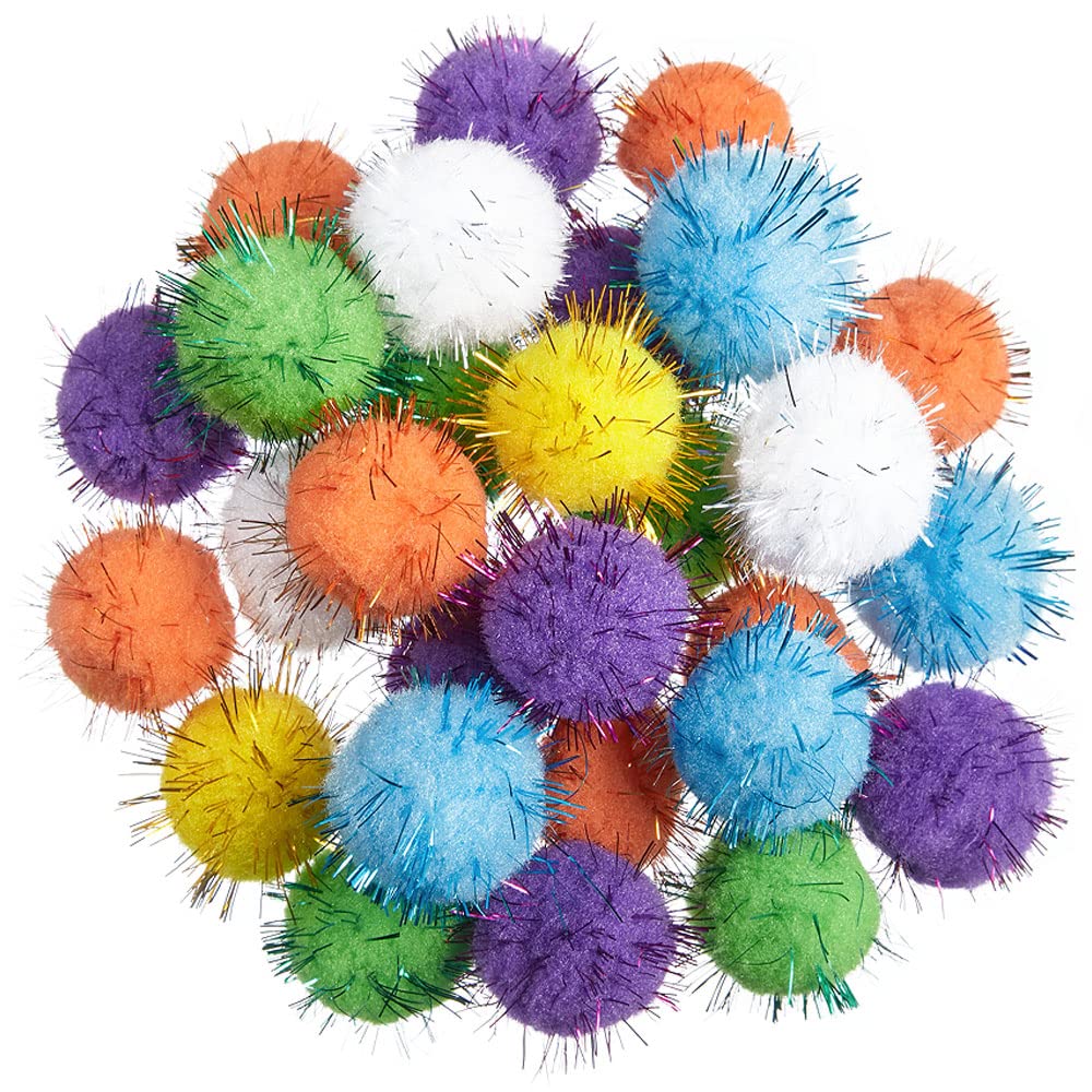FadyDail 30Pcs 3CM Sparkle Balls for Cats, Cat Toy Pom Pom Balls Fuzzy Balls Tinsel Balls for Cats, Interactive Cat Toy Cat Balls Toys for Indoor Cats (Mixed Colour)