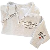 IZI POD-Custom Embroidered Quarter Zip Crewneck Sweatshirt-Personalized Gifts Mom Mama Grandma Mother's Day Christmas Sweater