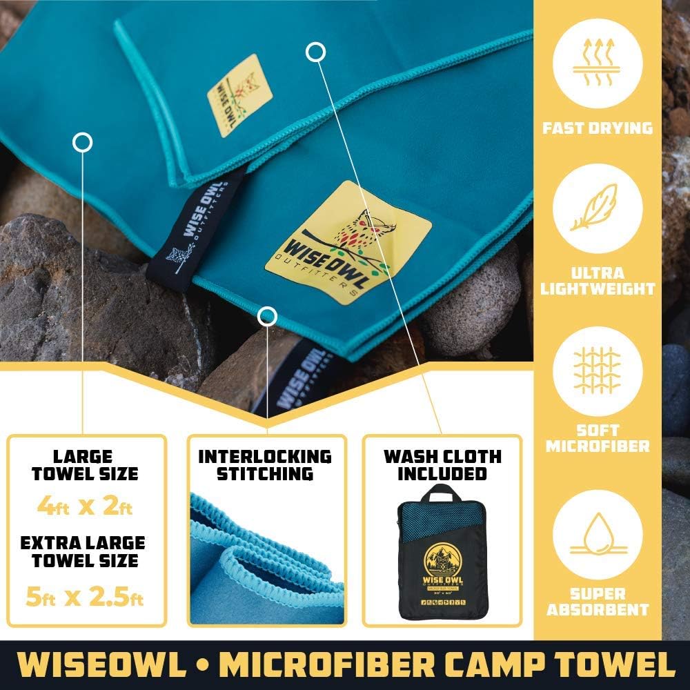 Wise Owl Outfitters Camping Travel Towel - Ultra Soft Compact Quick Dry Microfiber Fast Drying Fitness Beach Hiking Yoga Travel Sports Backpacking : Sports & Outdoors