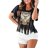 Nashville Tshirt for Women Country Concert Shirt Cowgirl West Music Rock Band Tee Vintage Graphic Fringe Tassel Top