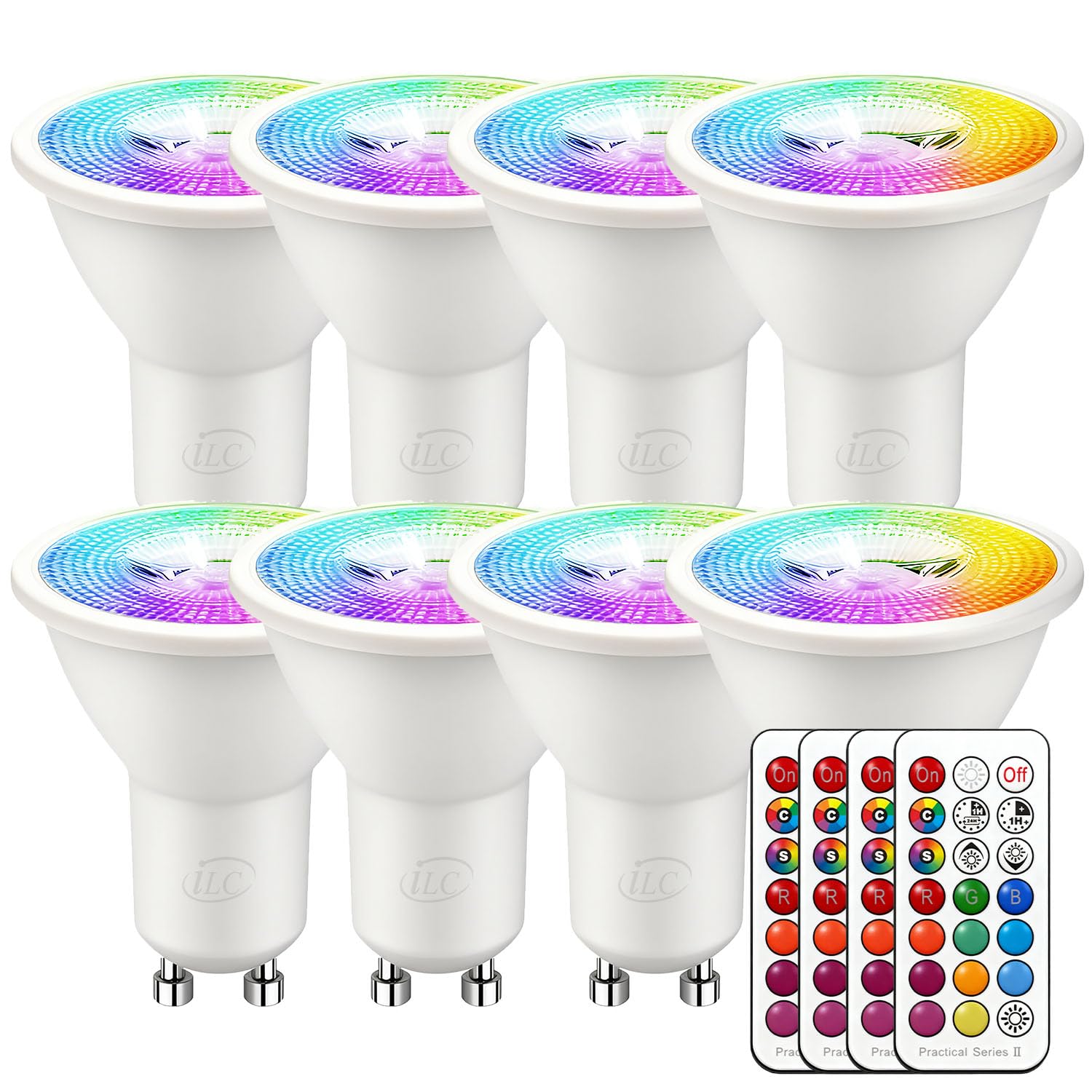 iLC GU10 LED Light Bulbs Colour Changing 12 Colors 5W Warm White 2700K RGB LED Spot Light Bulb with Remote Control, 40 Watt Equivalent (Pack of 8)