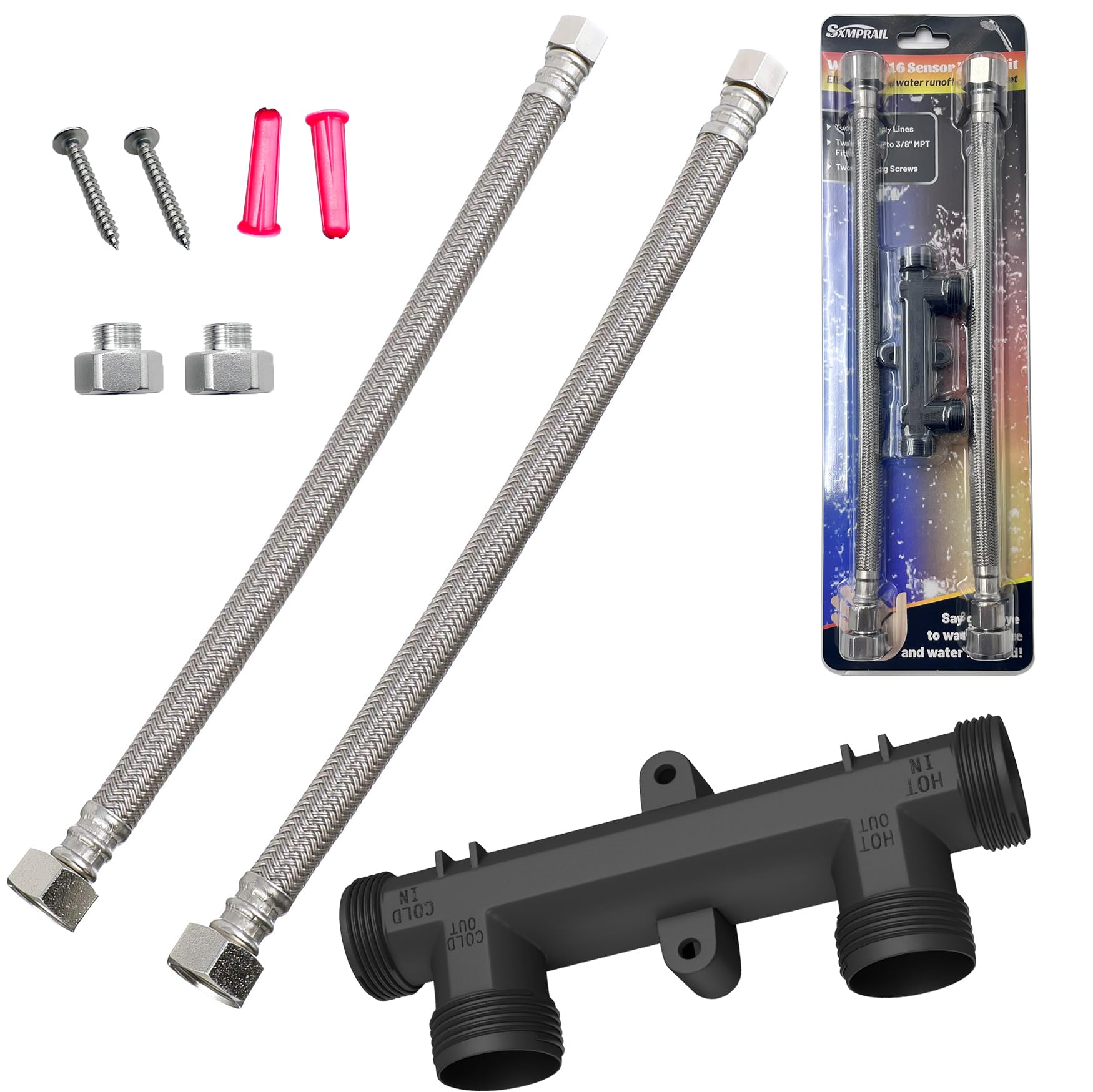Photo 1 of WP596816 Sensor Valve Kit Fit for watts premier 500800&500805 & grundfos up comfort Instant Hot Water Recirculating Pump System, Include Two 12" Supply Lines & Two 1/2" x 3/8" Reduced Fittings