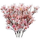Uieke 4Pcs Artificial Cherry Blossom Flower, Silk Peach Flowers Fake Plants Arrangement for DIY Garden Home Wedding Party Spr