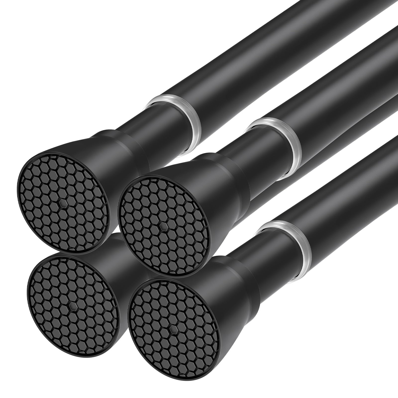Black Tension Rods for Windows 28 to 48 Inch 4Pack Spring Curtain Rod Tension Curtain Rod Expandable Pressure Shower Curtain Rod Tension No Drill Adjustable Curtain Rods for Bathroom,Doorway,Door Image