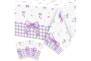 ARIANQICULT 3Pcs Purple Bow Party Tablecloths - Coquette Bow Knot Party Table Covers Decorations Coquette Purple Rectangular Plastic Disposable Table Cloth Decor for Kids Girls Women Birthday Baby Shower Supplies