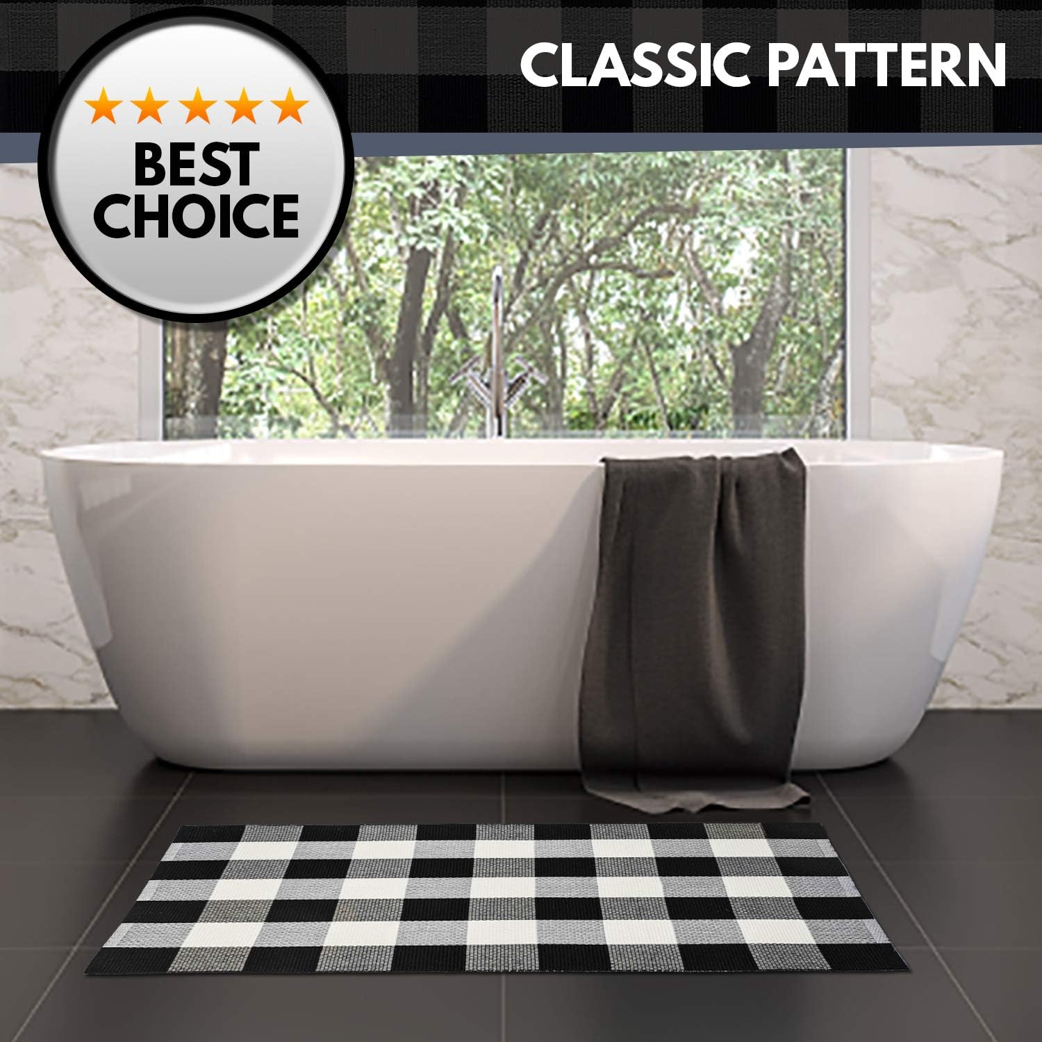 NANTA Cotton Buffalo Plaid Check Rug 27.5 x 43 Inches Washable Woven Outdoor Rugs for Layered Door Mats Porch/Kitchen/Farmhouse Black and White: Kitchen & Dining