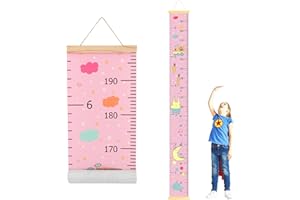 DOOLMIN Baby Height Growth Chart, Canvas Height Measuring Chart for Kids Child Toddler Boys Girls, 79" x 7.9" Hangable and Removable Waterproof Wood Ruler for Wall Room Nursery Décor (Pink)