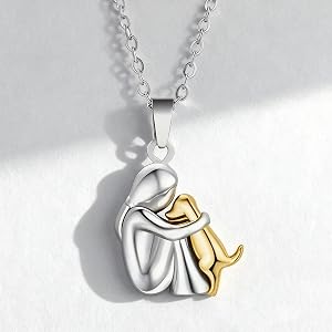 925 Sterling Silver Puppy Hug Pendant Necklace, Silver Tone Hypoallergenic Dainty Jewelry Gift for Pet Lovers