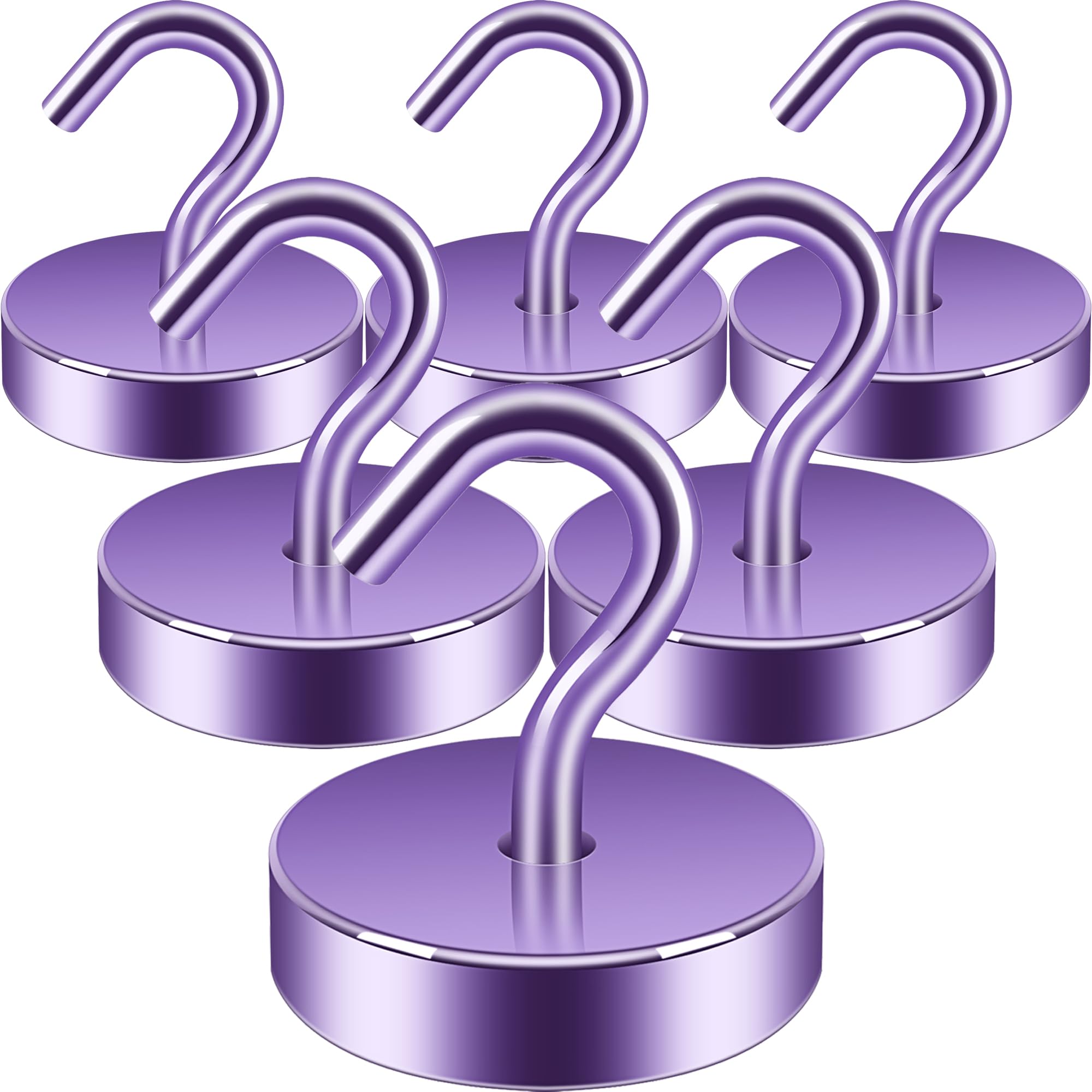 Neosmuk 60lb+ Extra Strong Magnet with Hook for Fridge,Heavy Duty Cruise Hook for Ceiling,Small Magnetic Holder for Van, Tool(Purple, Pack of 6)