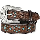 WOWOGO Western Belts for Women Cowgirl Cowboy Country Belt Turquoise Rhinestone Leather Belt Brown Plus Size Belt
